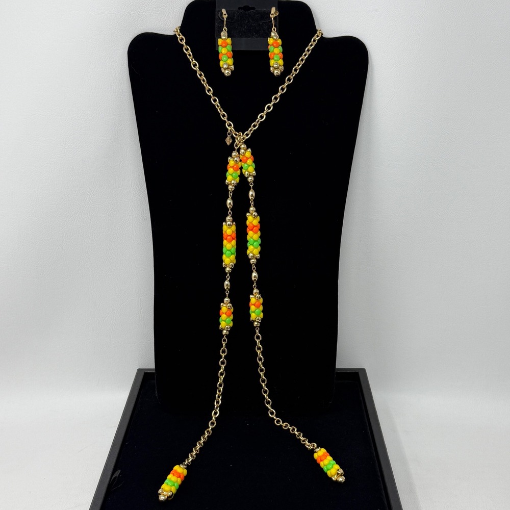 Sarah Coventry Carousel Citrus Necklace Clip Earrings Orange Yellow Green 1967